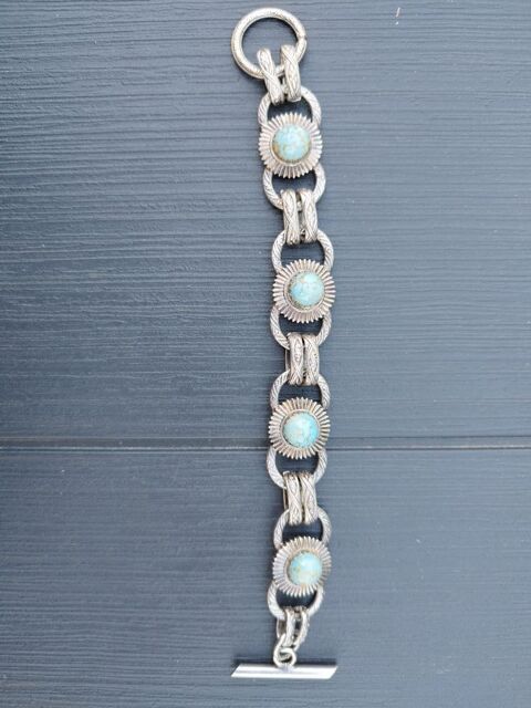 BRACELET Vintage M�tal argent�, TURQUOISES/ann�es 60 33 �cuisses (71)