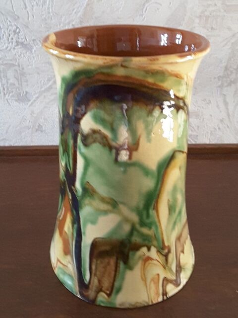 Vase cintr marron et vert ? Poterie maille ? Vintage 15 Limoges (87)