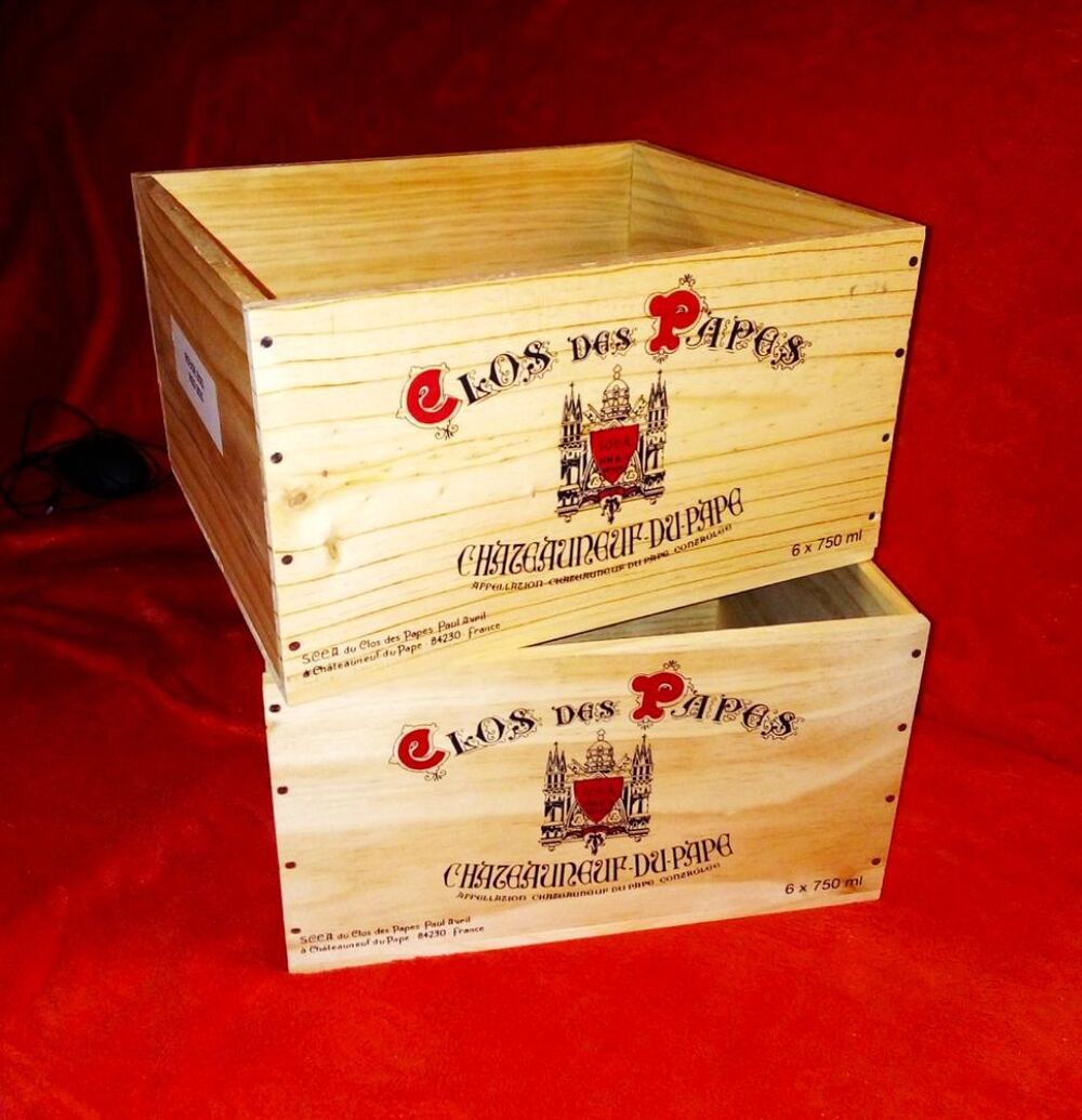 Lot de 2 caisses &agrave; vin Clos des papes Décoration