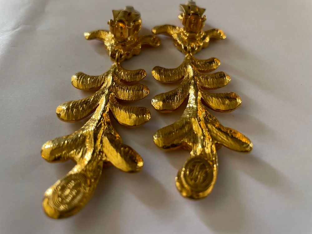BO Boucles d'Oreilles pendante dor&eacute; feuille palmier strass c Bijoux et montres