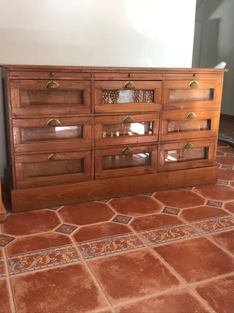 Meuble bas grainetier en teck 9 tiroirs 450 Pompignan (82)