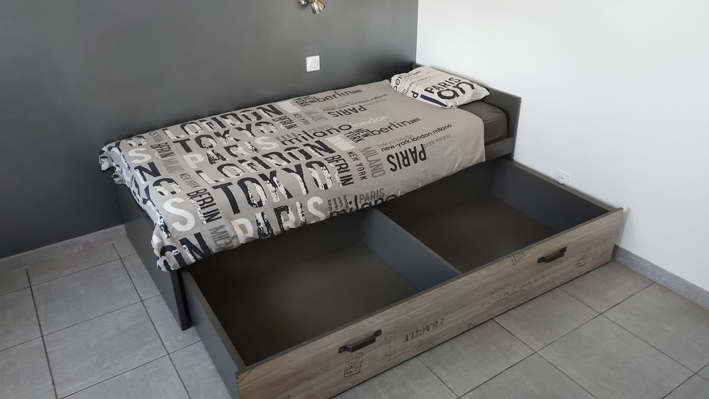Lit Design 90x190 Enfant/Ado avec son Sommier &amp; Matelas Meubles