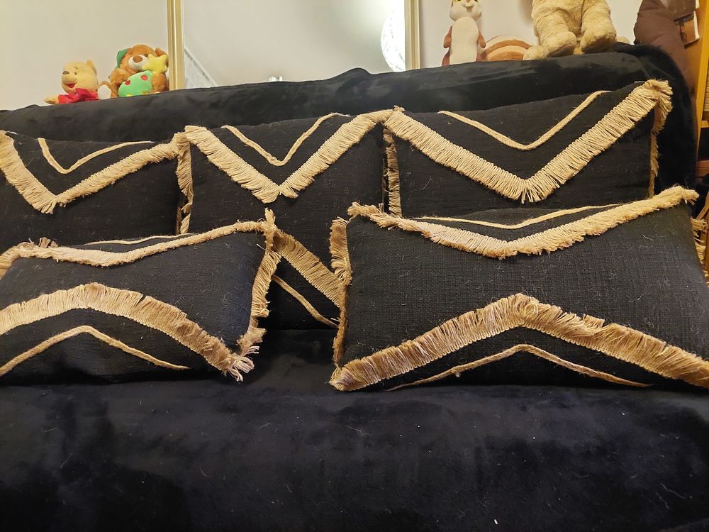  5 coussins d&eacute;houssables en coton et toile de jute neufs Décoration