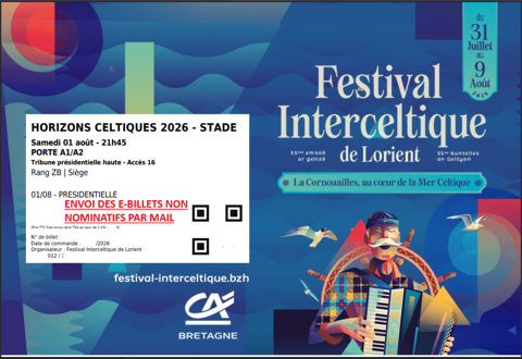 2 billets pour Horizons Celtiques samedi 1er août à Lorient 18 Lorient (56)