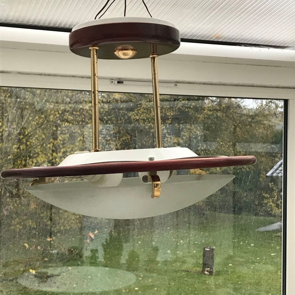 Lampe &agrave; suspendre en bois et verre Décoration