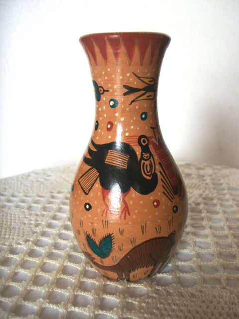 Vase c�ramique beige oiseaux condor artisanat collection 18 Thizy (69)