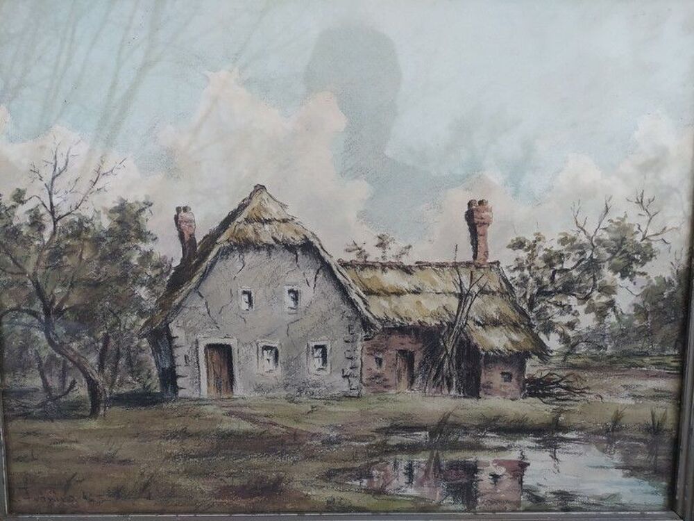 Tableau Paysage Dessin Prisonnier Allemand R.Ivonina 1946 