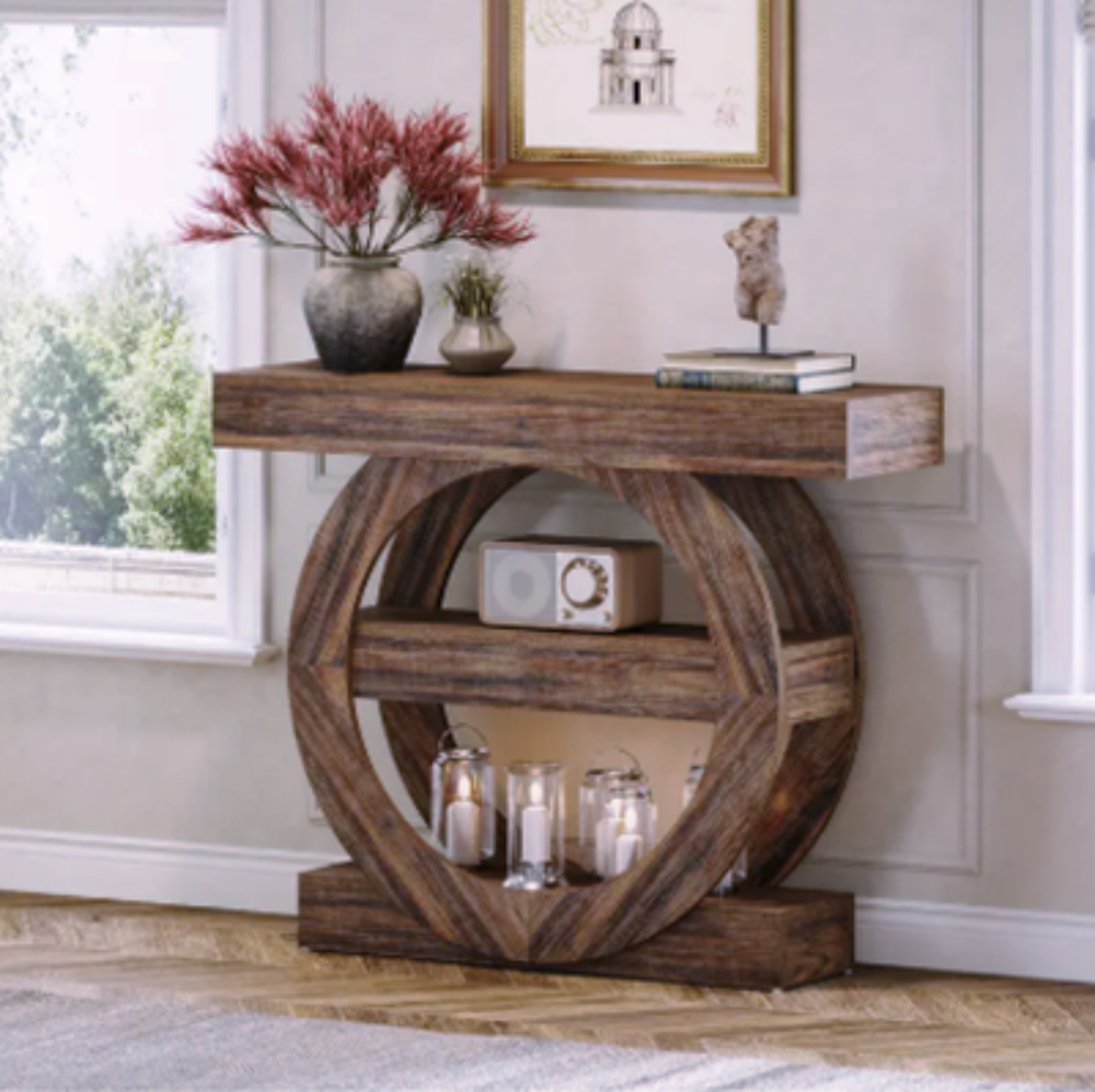Console en bois sculpt&eacute; ? design circulaire &amp; &eacute;quilibre natu Meubles