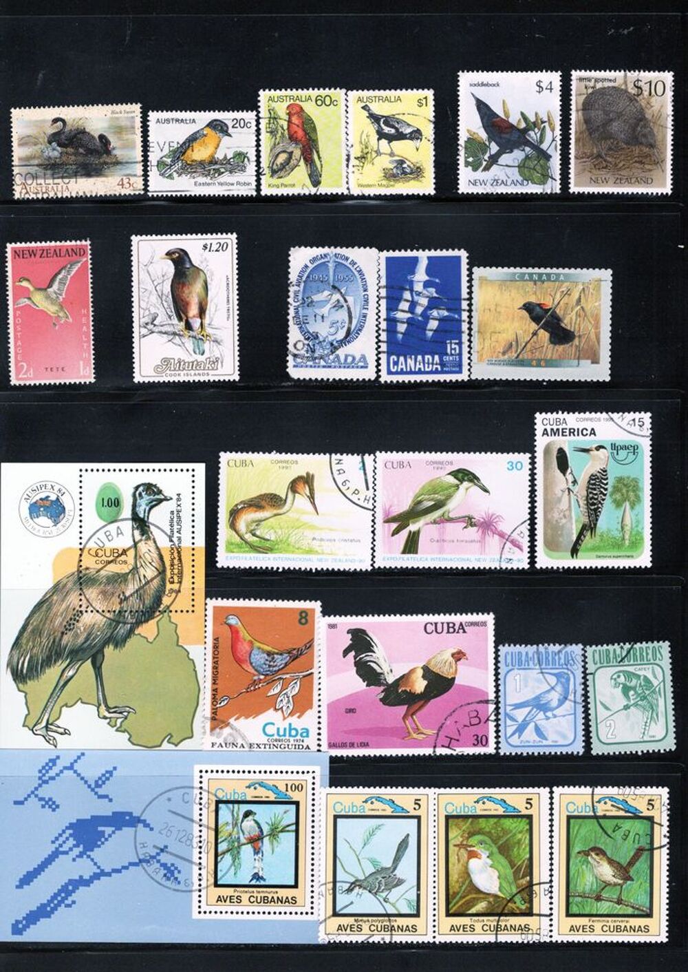 lot de 27 timbres d'AMERIQUE et d'OCEANIE avec des OISEAUX 