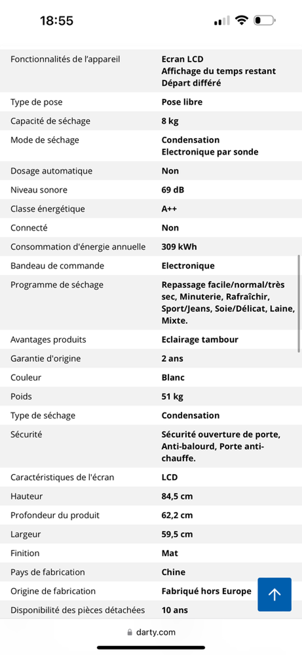 S&egrave;che-linge &agrave; condensation Electroménager