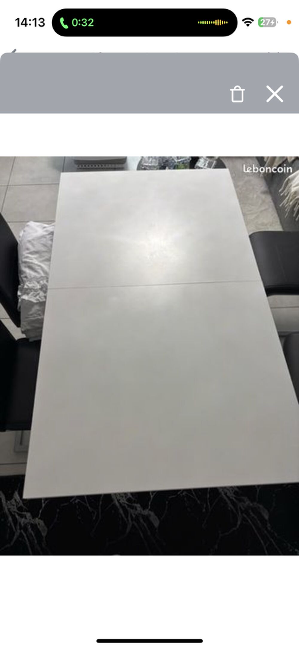 Table &agrave; manger grise b&eacute;ton et blanche 140-180cm (rallonge) Meubles