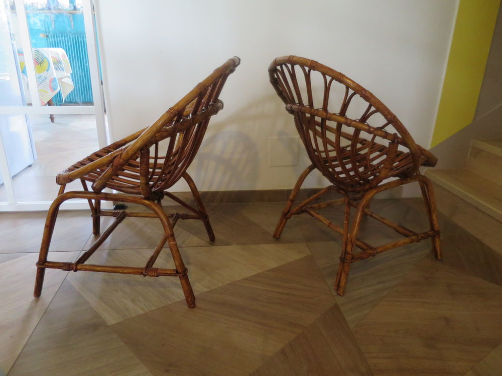 Vintage - Lot de 2 fauteuils en rotin-style boh&egrave;me -ann&eacute;es80 Meubles