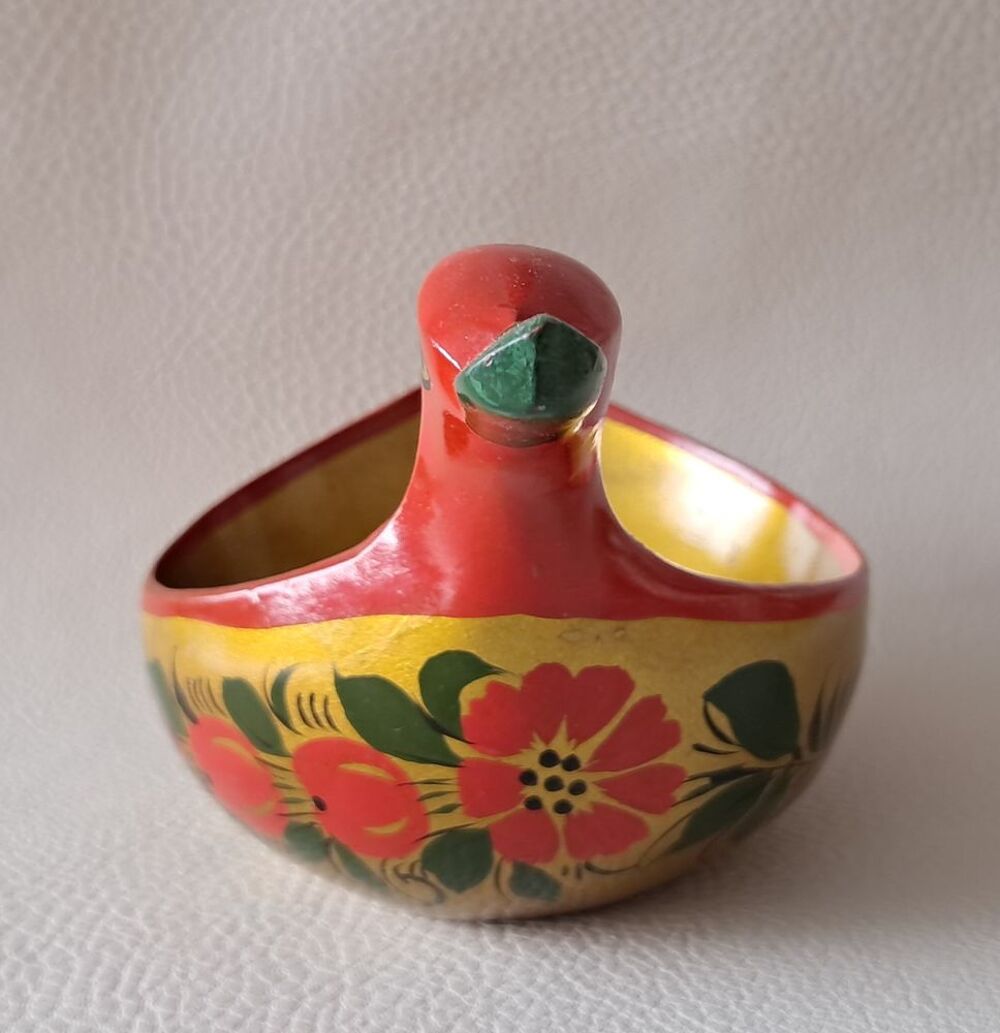 couple de canard en bois laqu&eacute; noir rouge or Khokhloma Décoration