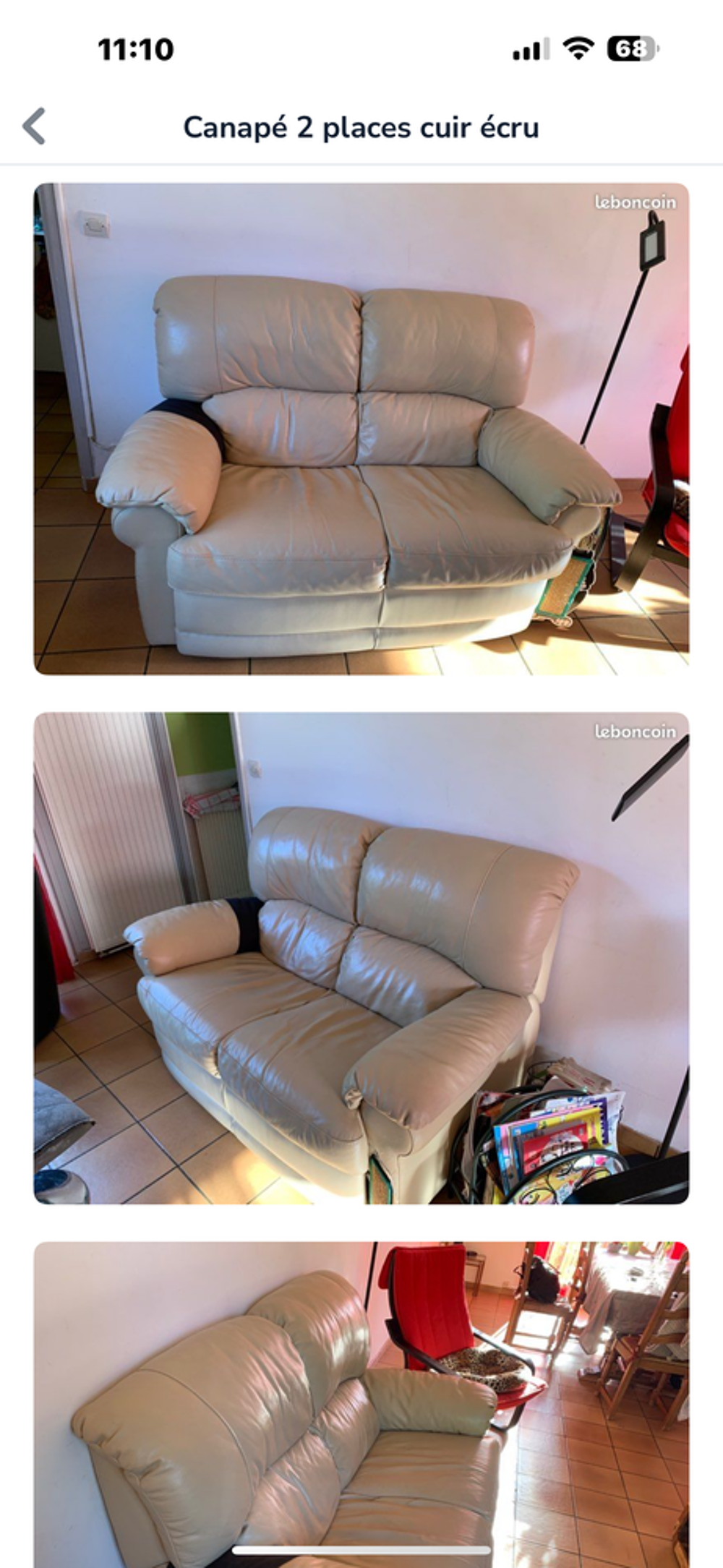Canap&eacute; cuir blanc cass&eacute; 2 places Meubles