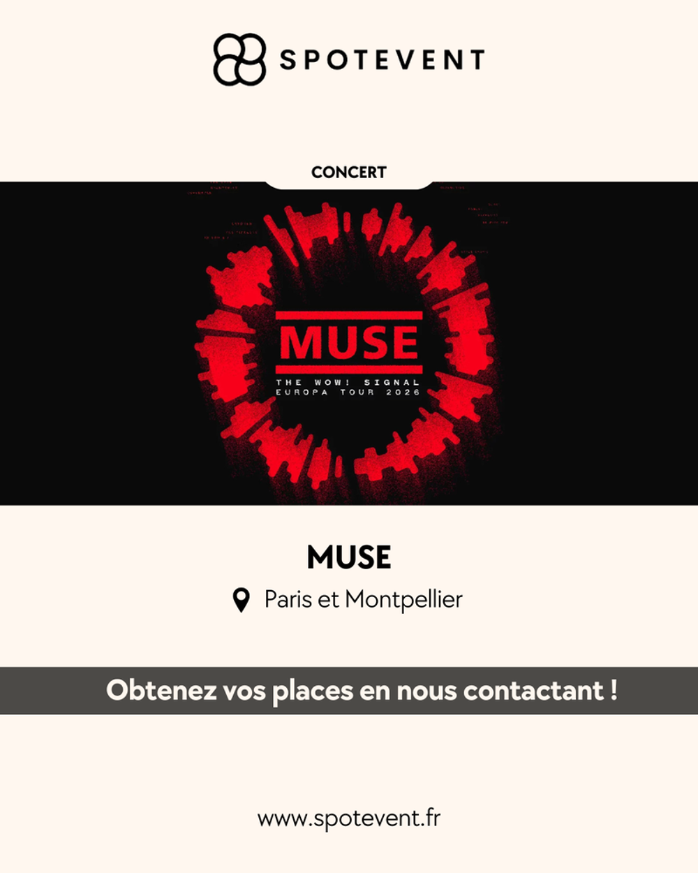 Muse - Concert Paris et Montpellier - billets Billetterie