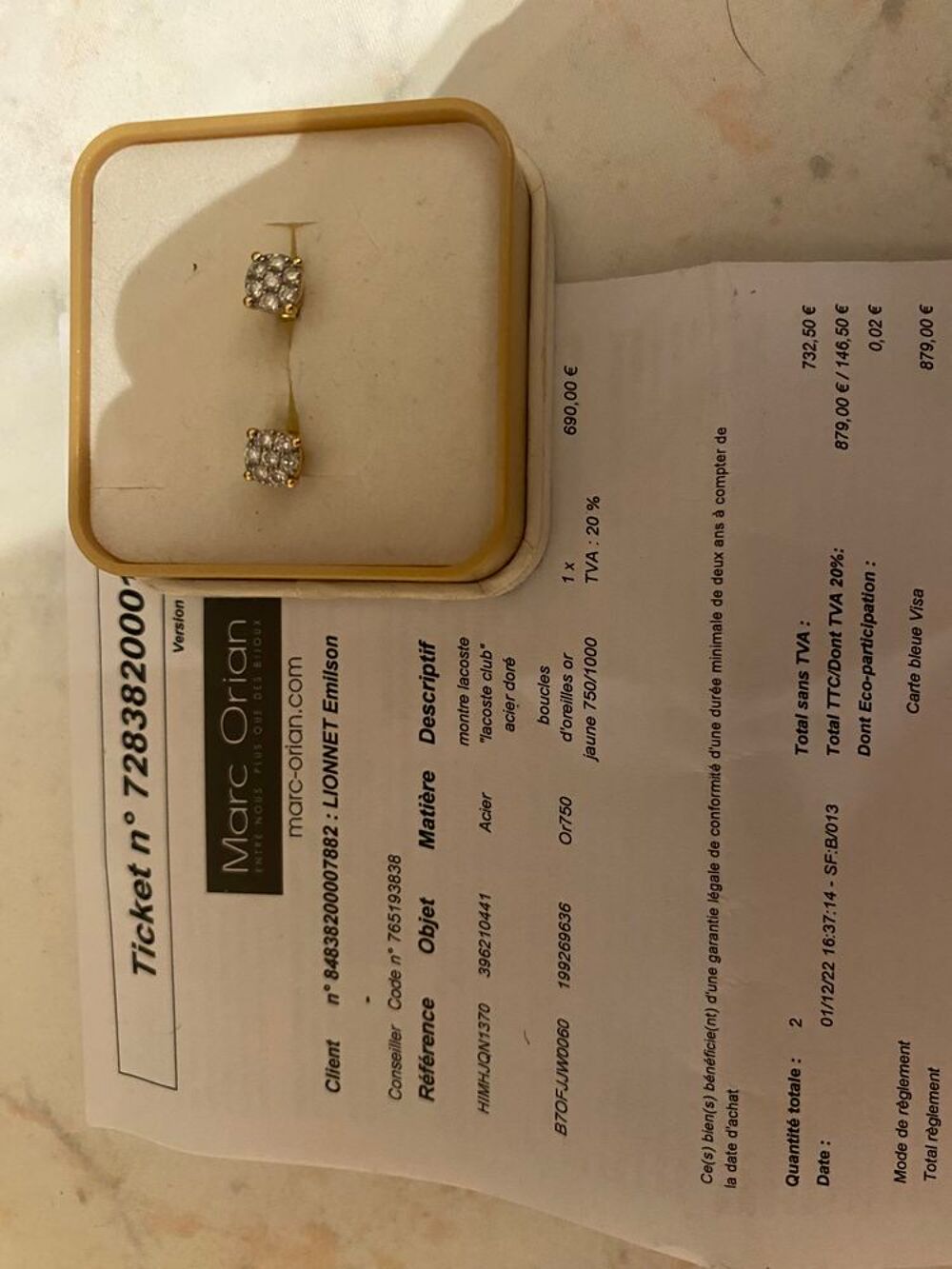 Boucles d'oreilles or jaune 750/1000 Bijoux et montres