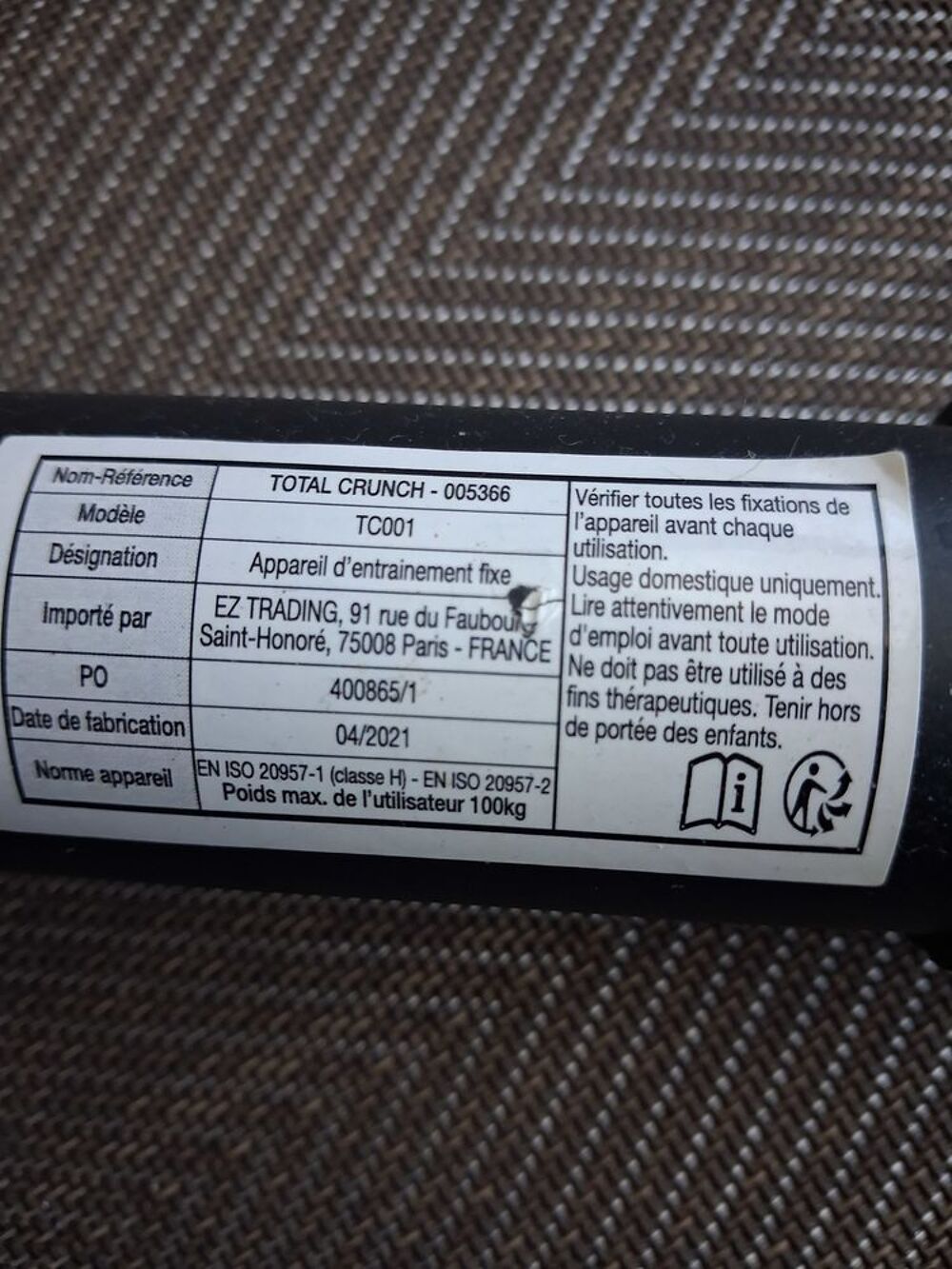 Appareil abdominaux Total Crunch noir Sports