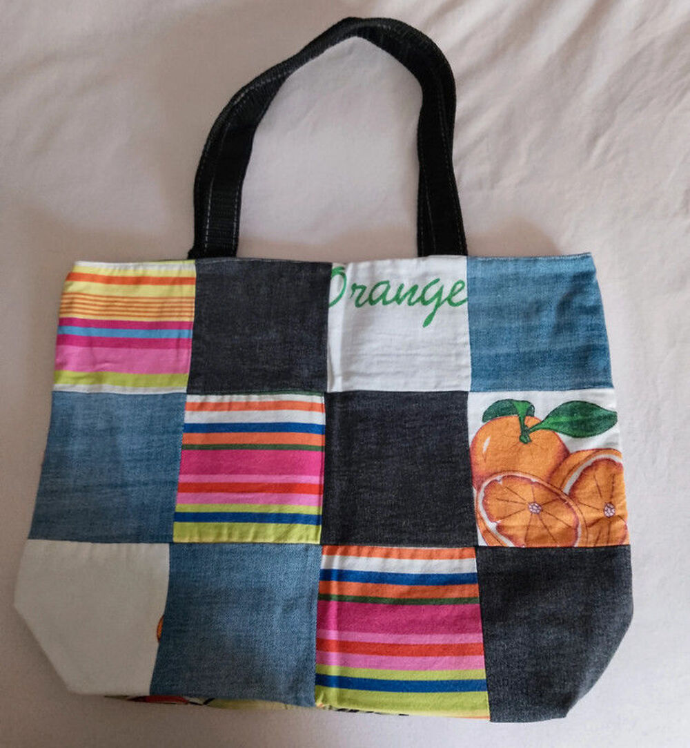 Sac patchwork en jean et tissu fait main Maroquinerie