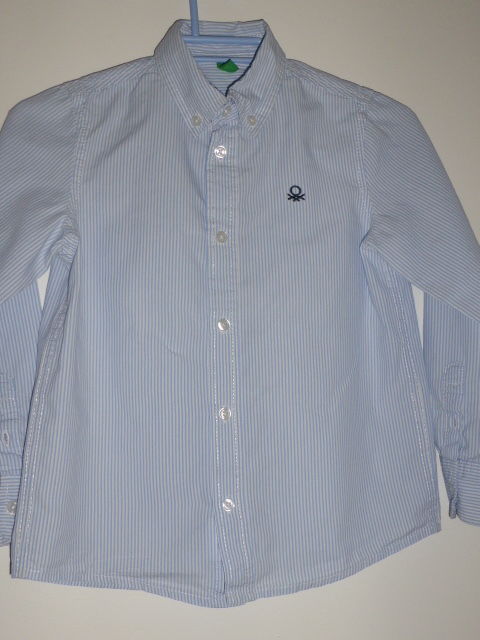 Chemise Garçon United Colors Of Benetton - Popeline 100% Coton - Blanc Et Couleur Fil - Look Décontracté Et Coloré