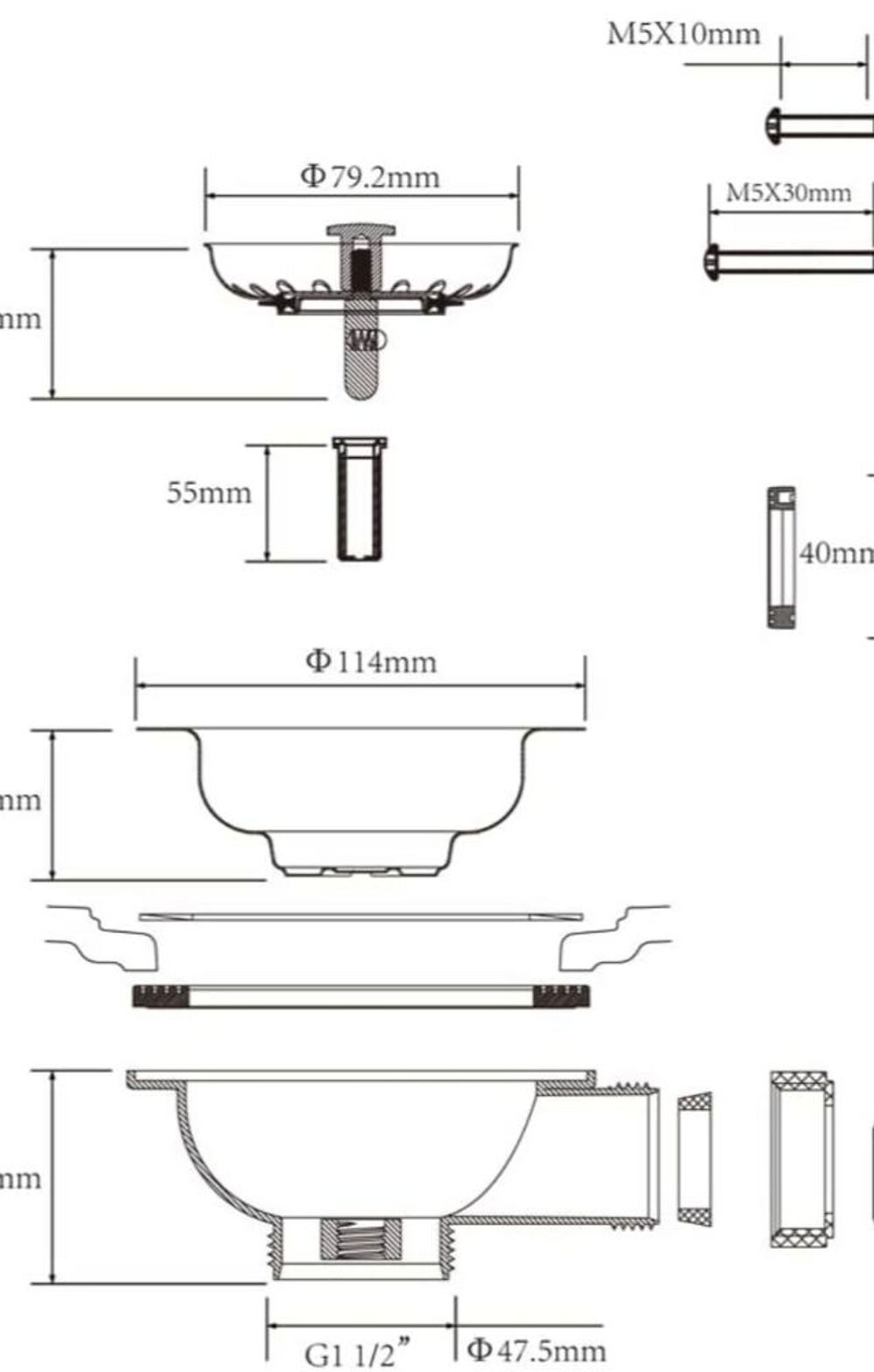 Tamis d'&eacute;vacuation talea vis de 5,5 cm pour en acier inox Cuisine