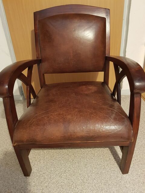 FAUTEUIL STYLE COLONIAL BOIS TECK ET CUIR MARRON 50� 50 Villefontaine (38)