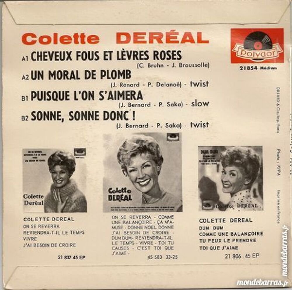 Colette Der&eacute;al Cheveux fous et l&egrave;vres roses CD et vinyles