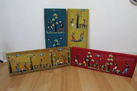 4 cadres colorés, Folk Art Gouache, thème Afrique, signés 45 Montfa (81)
