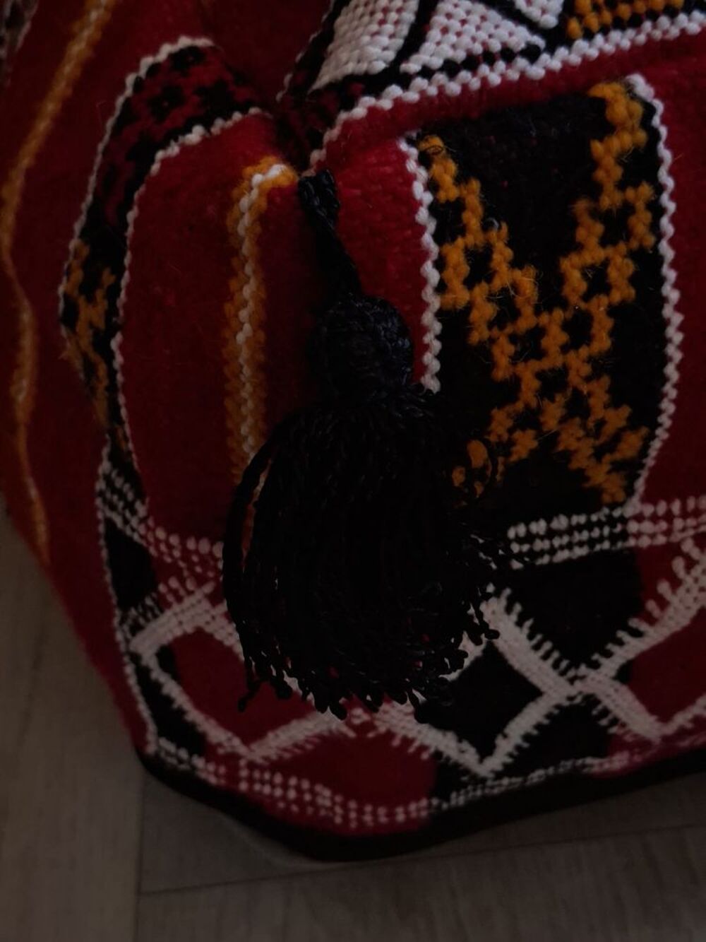 Lot 2 Poufs Berb&egrave;res Kilim 60x60 ? Rouge &amp; &Eacute;cru ? Fait Main Décoration