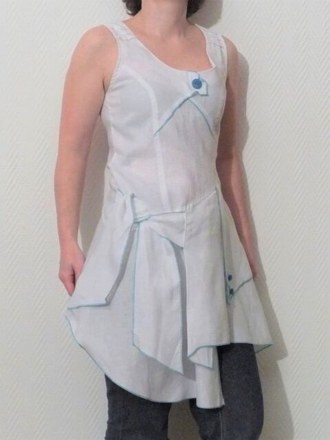 Tunique 100% Lin Blanc Bleu Turquoise sans manches-Me Paris 80 Paris 15 (75)