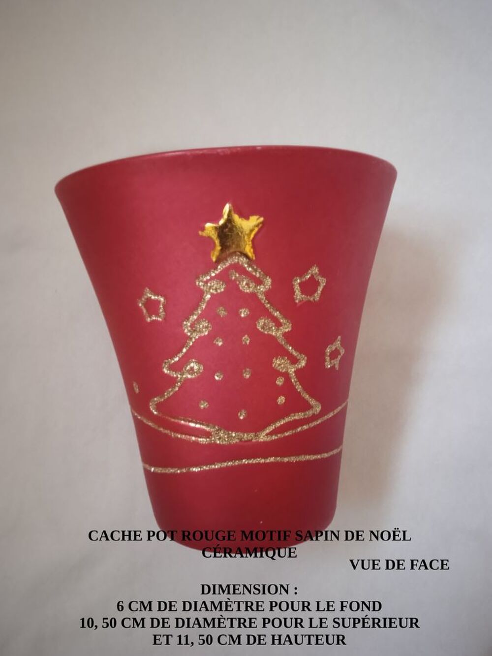 Cache pot c&eacute;ramique rouge motif sapin de No&euml;l Décoration
