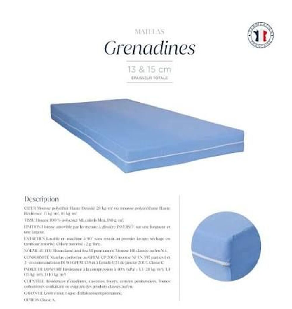 Matelas THIRIEZ d&eacute;houssable 90 X 200 X 15 cm NEUF de neuf, Meubles