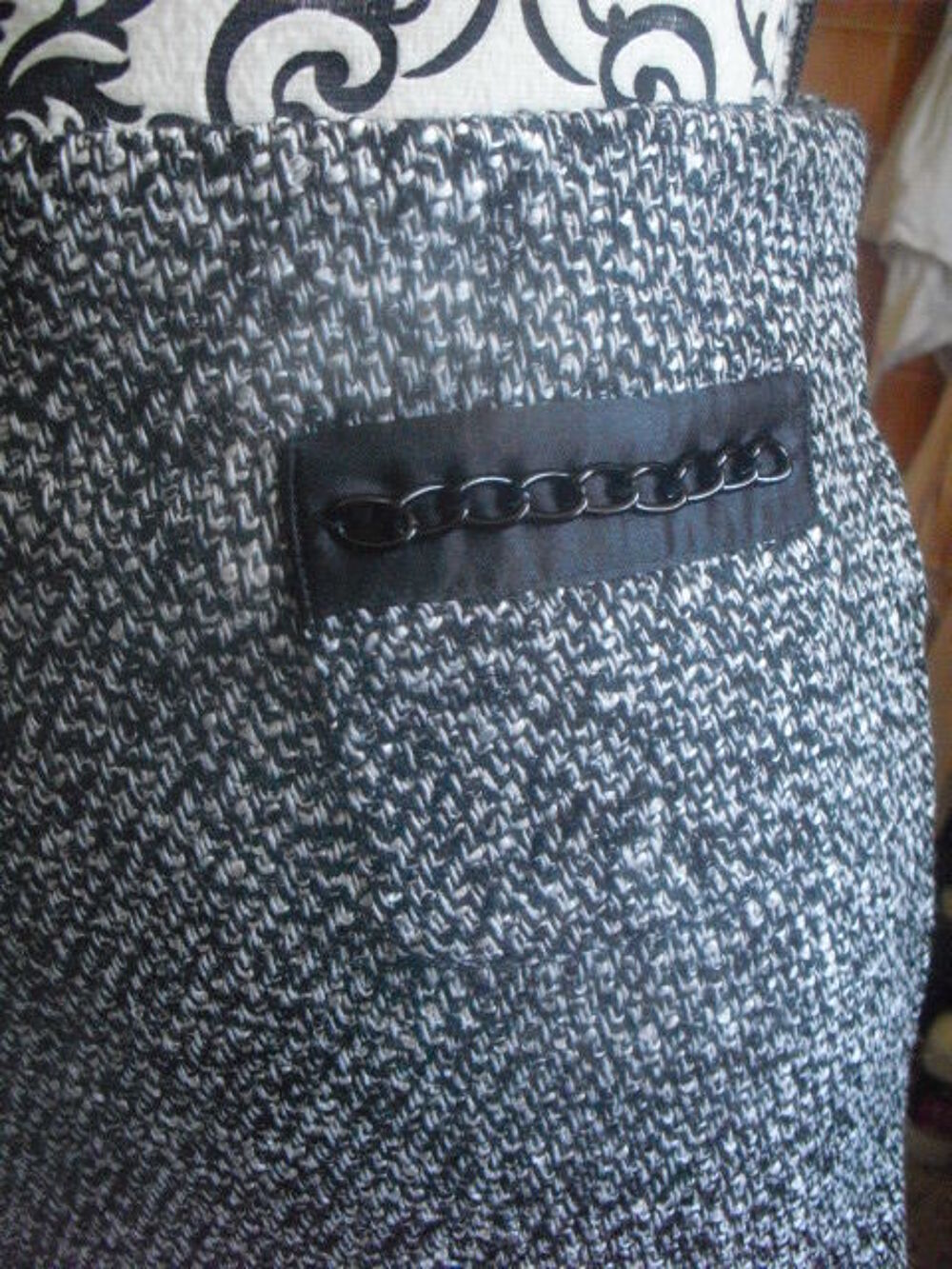 JUPE courte mouchet&eacute; noire et blanc NEUVE SINEQUANONE laine Vêtements