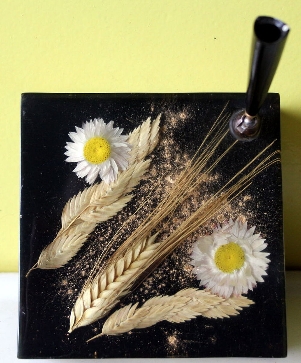 Porte stylo inclusion fleurs et bl&eacute;s vintage 60 