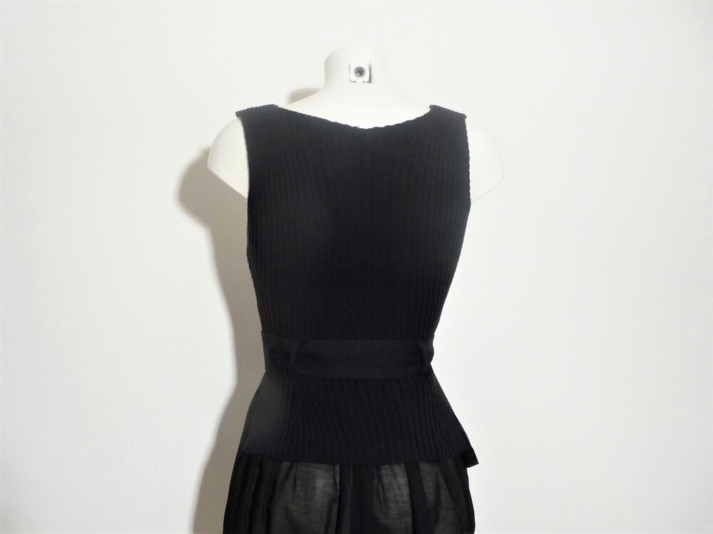 Tunique Longue/ Robe Bi Mati&egrave;re Noir et Ceinture- Cop Copine Vêtements