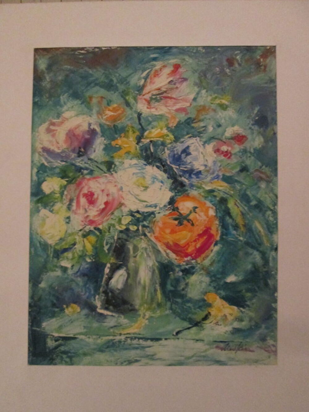 Peinture bouquet de fleurs sign&eacute;e Arestein 