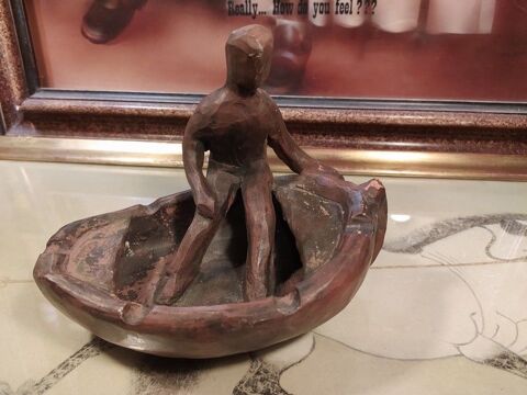 Ancien Cendrier Sculpture Terre Cuite Personnage 40 Loches (37)