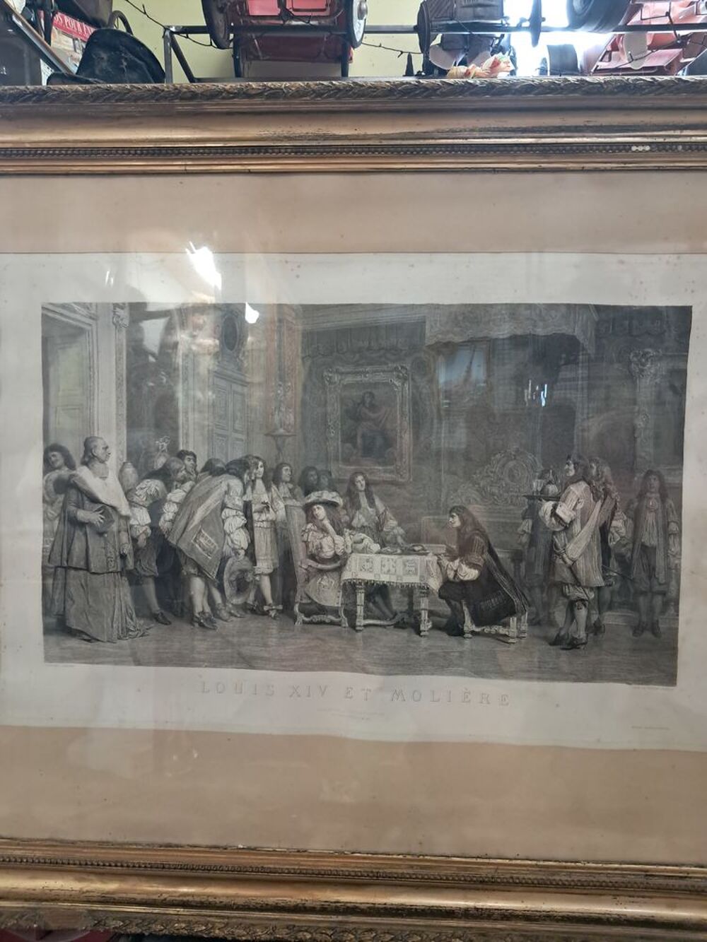 Tableau, gravure ancienne repr&eacute;sentant Louis XIV et Moli&egrave;re Décoration