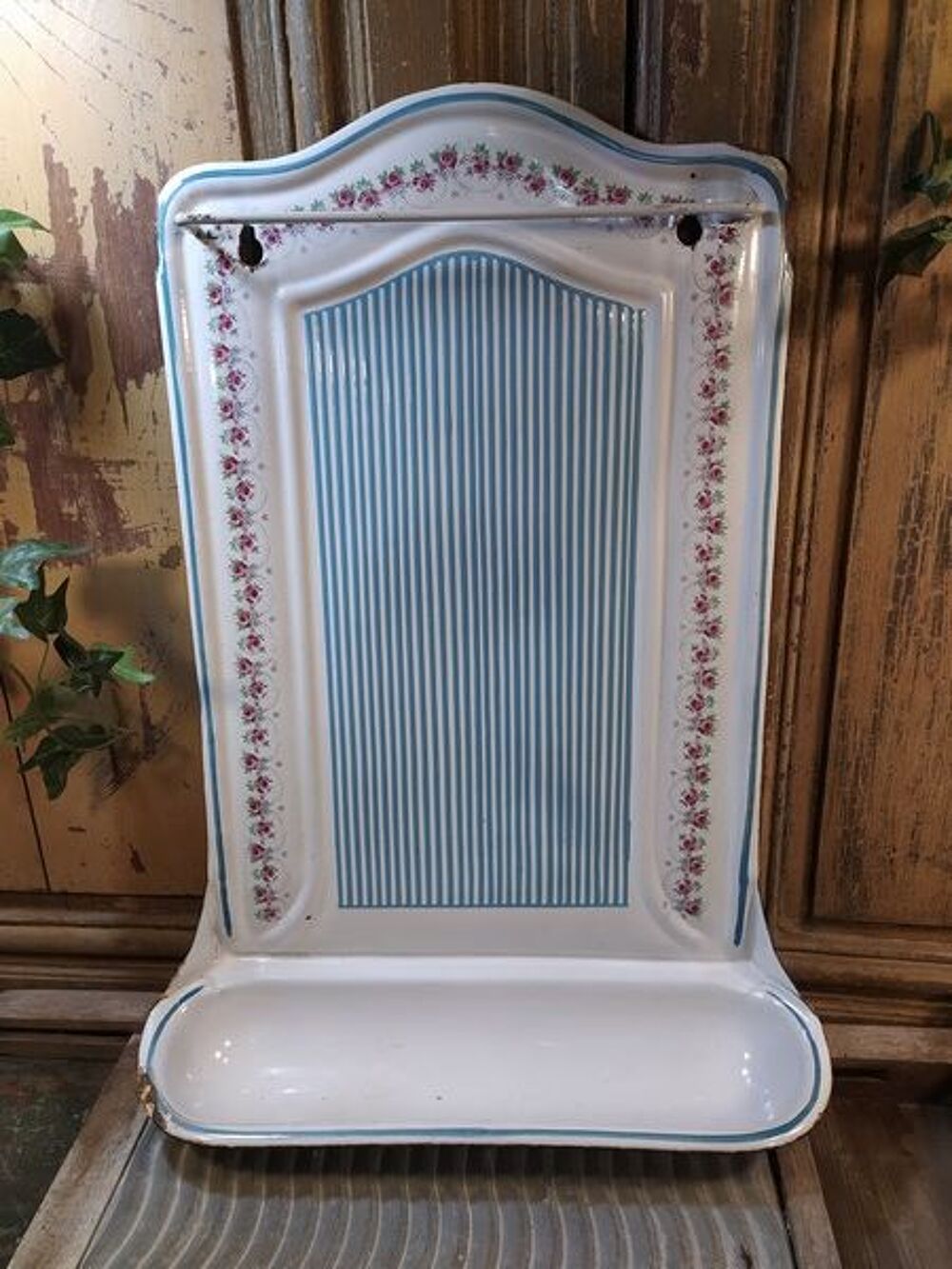 Ancien Porte-ustensiles Louche T&ocirc;le &Eacute;maill&eacute;e Décoration