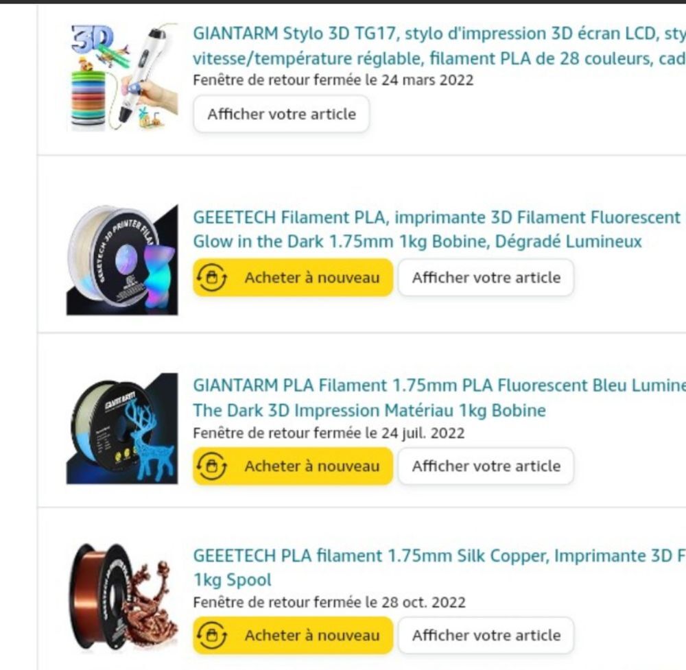 10 bobines de filament d'imprimante 3D PLA (dont 1 PETG) Jeux / jouets
