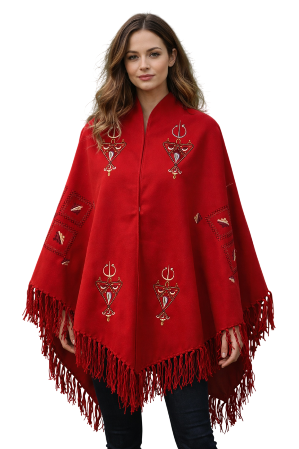 Poncho Arisanal Rouge fait main Vêtements