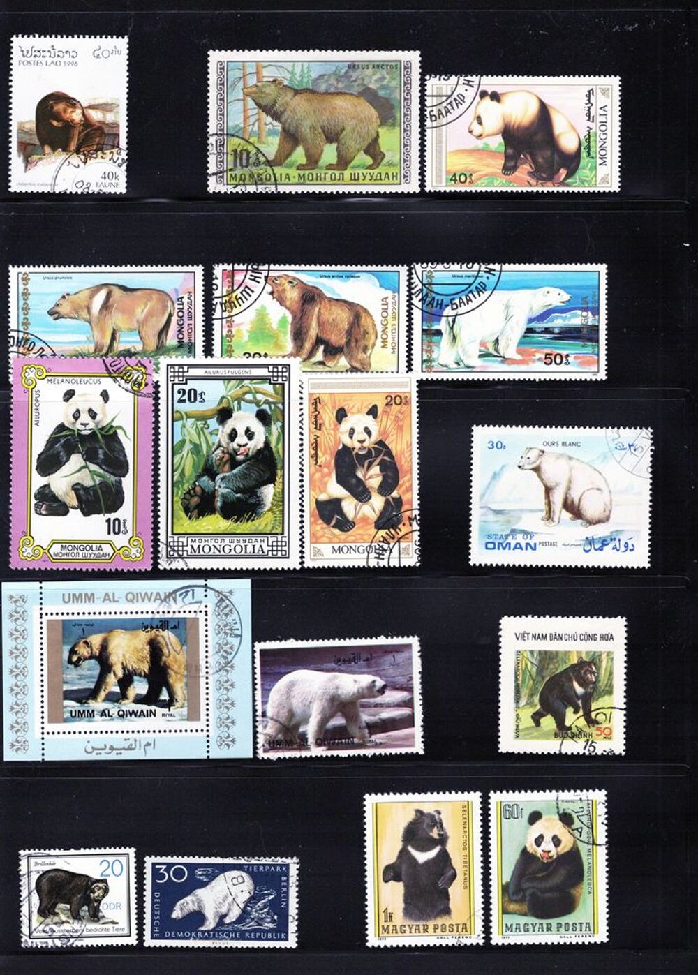 lot de 20 timbres du MONDE avec des OURS et des PANDAS 