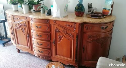 Buffet rgence merisier plateau marbre rose style Louis XV 50 Nice (06)