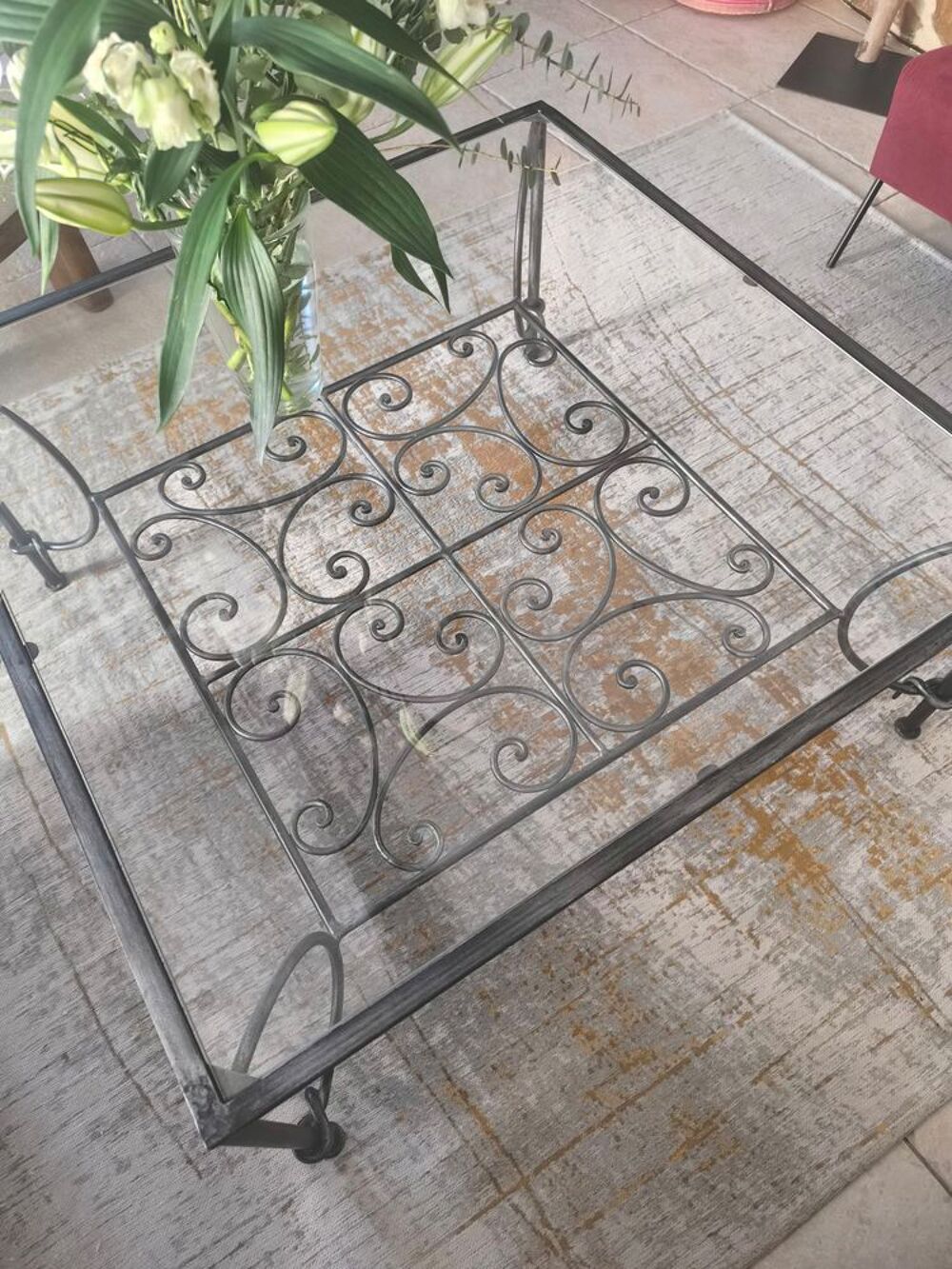Table basse fer forg&eacute; et verre Meubles