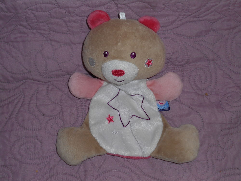 doudou sucre d'orge ours fluorescent rose, blanc Puériculture