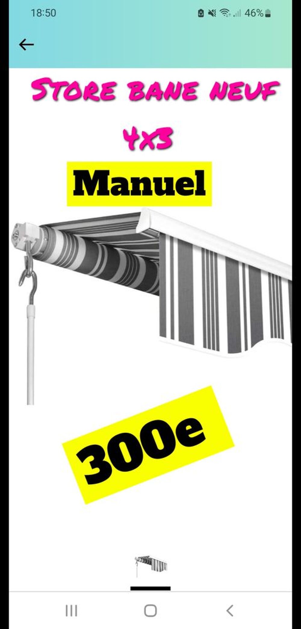 Store banne 4x3 neuf Jardin