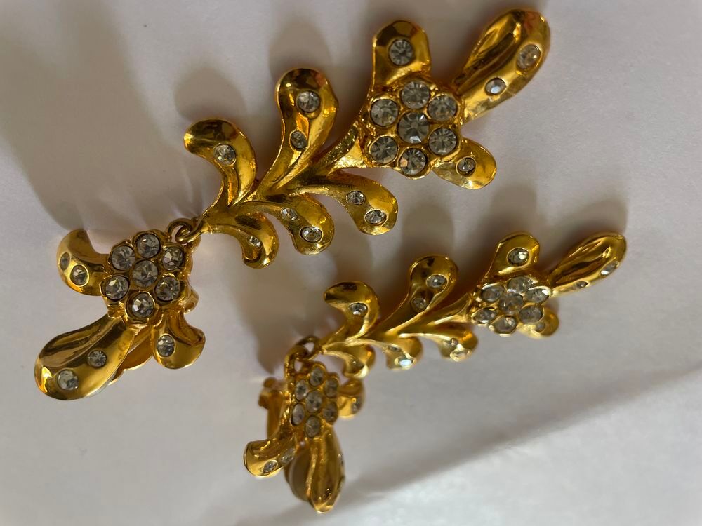 BO Boucles d'Oreilles pendante dor&eacute; feuille palmier strass c Bijoux et montres