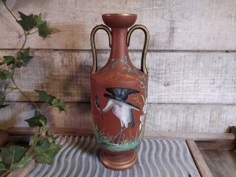 Ancien Vase Amphore Art Nouveau Terre Cuite Email 80 Loches (37)