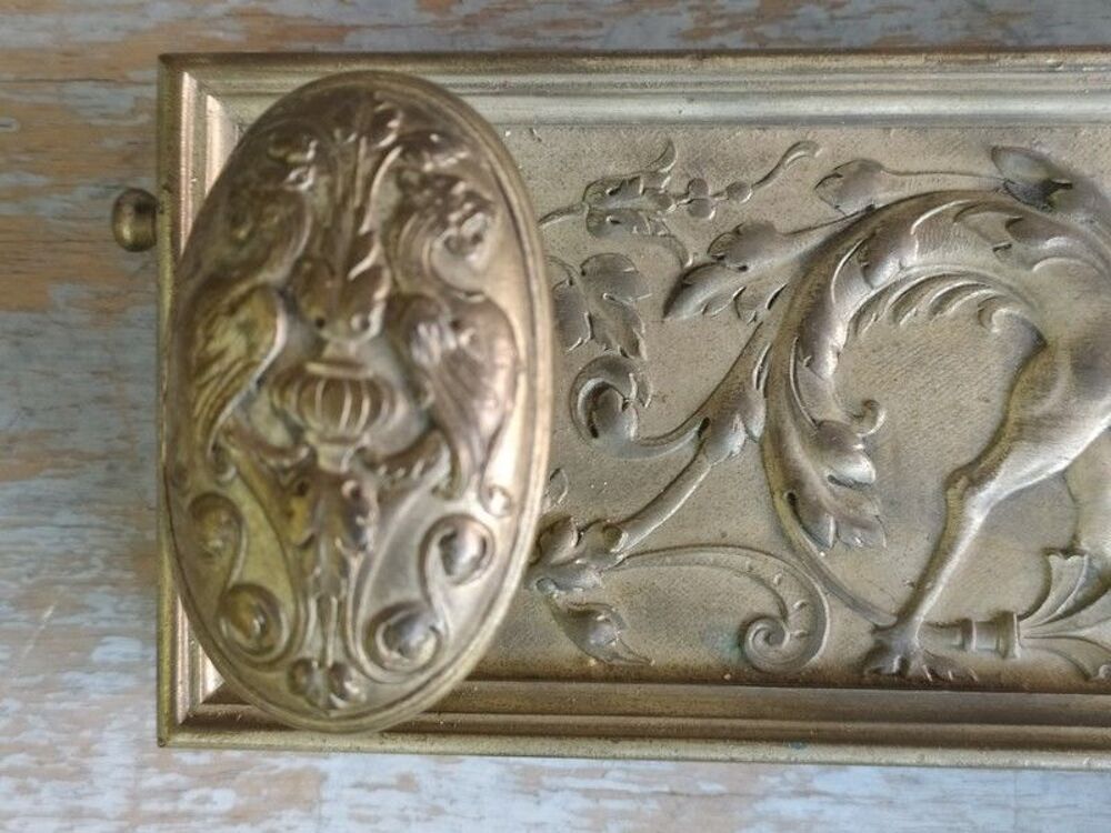 Ancienne Serrure Cr&eacute;mone Bronze Argent&eacute; Style Renaissance 