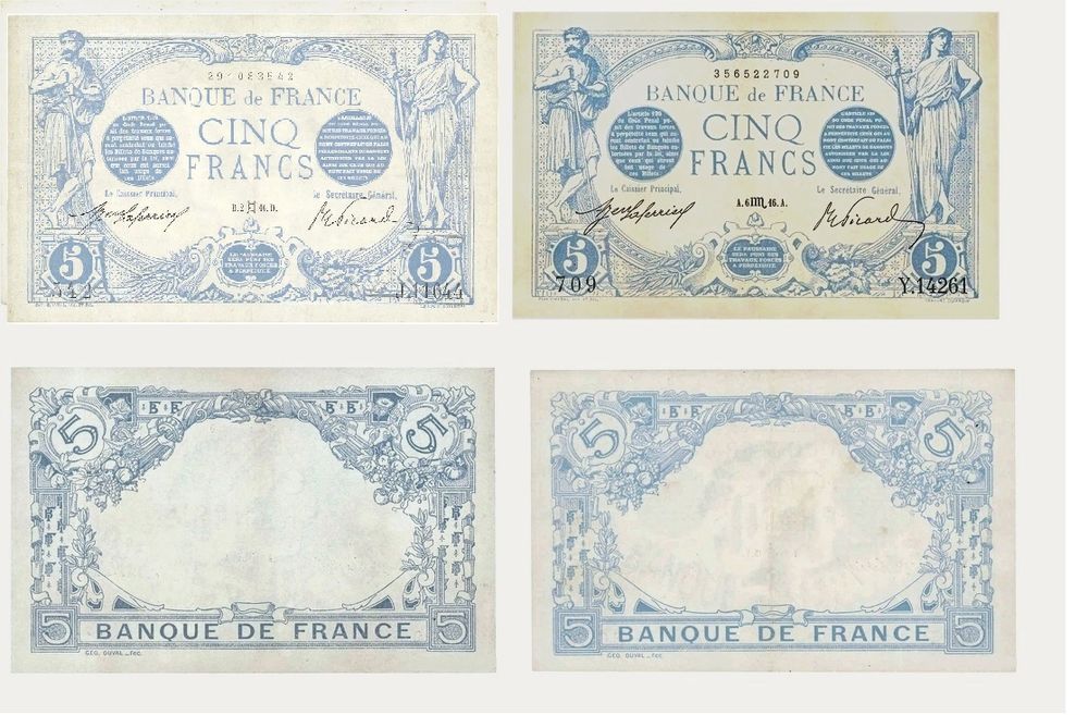 F2 5 f bleu lot de 2 billets 