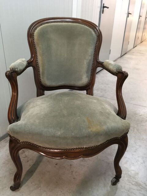 Fauteuil ancien assise velours bleu 60 Tonnay-Charente (17)